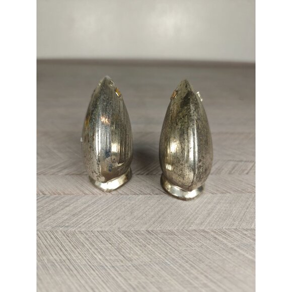 Vintage Silver Tone Metal Clam Shell Salt & Pepper Shakers MCM Retro - Picture 3 of 7
